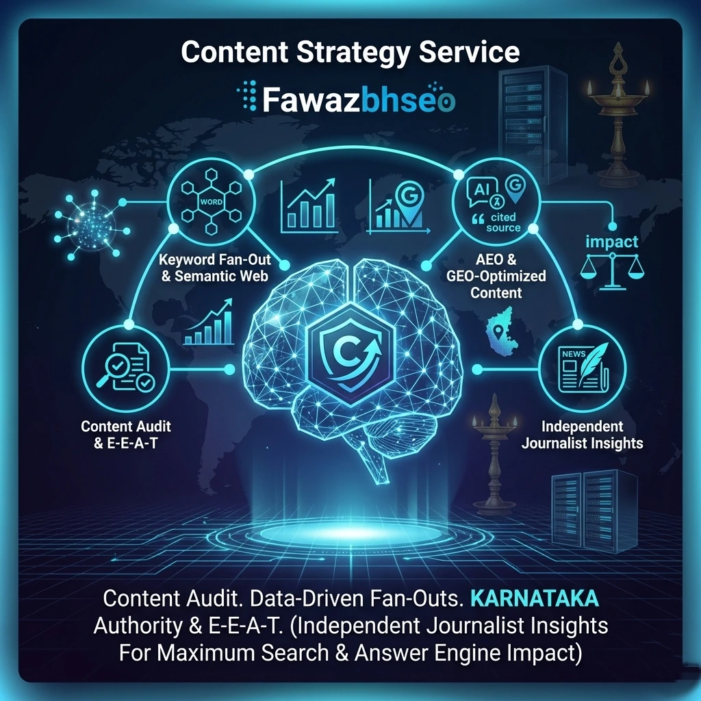 FawazBHSEO Content Strategy Service - Keyword Fan-Out and Semantic Web, AEO and GEO-Optimized Content, Content Audit and E-E-A-T, Independent Journalist Insights for Karnataka businesses